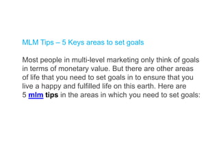 Mlm Tips | Goal Setting Strategies | PDF