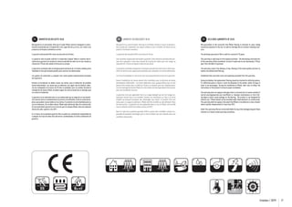 ES GARANTIA DECRECIENTE ALAI:

FR GARANTIE DECROISSANTE ALAI:

EN DECLINING WARRANTY OF ALAI:

Alai garantiza al consumidor final que el suelo Mlook resiste el desgaste, la decoloración ocasionada por la exposición a los rayos del sol y a la luz, así como a los
productos de limpieza doméstica común.

Alai garantit au consommateur final que le sol Mlook résiste à l’usure, la décoloration causée par l’exposition aux rayons solaires et par la lumière, de même qu’aux
produits d’entretien communs.

Alai guarantees to the consumer that Mlook flooring is resistant to wear, fading
caused by exposure to the sun, as well as damage due to common cleaning products.

La garantía decreciente Alai, tiene una duración de 10 años.

La garantie décroissante ALAI a une durée de 10 ans.

The declining warranty of Alai is valid for a period of 10 years.

La garantía sólo la puede solicitar el comprador original. Dado el carácter decreciente de la garantía se tendrá en cuenta la pérdida de valor por el uso, siendo su
cálculo de 1/10 por año, desde la fecha de su compra.

Seul l’acheteur original peut demander la garantie. Étant donné le caractère décroissant de la garantie, il sera tenu compte de la perte de valeur pour son usage, se
calculant de 1/10 par an depuis la date de son achat.

The warranty is valid only for the original purchaser. The decreasing characteristic
of the warranty will be considered as loss of value due to use, decreasing 1/10 per
year from the date of purchase.

La garantía contempla sólo la entrega gratuita de lamas de la misma calidad y de la
tonalidad lo más aproximada posible, para sustituir las deterioradas.

La garantie contemple uniquement la livraison gratuite des lames de la même qualité et de teinte la plus approchante possible, pour remplacer les lames détériorées.

The warranty covers free delivery of new flooring of the same quality and tone to
replace the deteriorated flooring.

Los gastos de colocación y cualquier otro coste quedan expresamente excluidos
de la garantía.

Les frais d’installation et tout autre cout sont expressément exclus de la garantie.

Installation fees and other costs are expressly excluded from the warranty.

Durant l’installation, les lames doivent être contrôlées, pour la détection de lames
possiblement détériorées. Les lames détectées, avec quelque défaut que ce soit,
devront être livrées dans un délai de 10 jours au vendeur pour leur remplacement.
Lors du montage des lames Mlook, les instructions de montage doivent être suivies,
pour une installation correcte.

During installation, the replacement flooring should be checked for defective pieces.
If a defective piece is found, it must be delivered to the vendor within 10 days in
order to be exchanged. During the installation of Mlook, take care to follow the
instructions of the product to ensure proper installation.

Durante la instalación se deben revisar las lamas, para la detección de posibles
lamas deterioradas. Las lamas que se detecten, con algún tipo de defecto, deberán ser entregadas en el plazo de 1O días al vendedor, para su cambio. Durante el
montaje de las lamas Mlook, se deben seguir las instrucciones de su montaje, para
su correcta instalación.
La garantía no es aplicable ante un uso inadecuado que se salga de un uso doméstico normal, ante un mantenimiento incorrecto o insuficiente, o ante la caída de objetos, que puedan causar daños en las lamas. El producto no está diseñado para su
uso en exteriores. No se debe colocar Mlook bajo elementos fijos de construcción.
No será aplicable la garantía en el caso de que se coloque Mlook, ante una radiación
directa de calor superior a los 50°C.
En el marco de la presente garantía Alai no podrá ser considerado responsable de
cualquier otro tipo de daño más allá de los contemplados en estas condiciones de
garantía.

La garantie n’est pas applicable face à un usage inadapté qui sort de l’usage domestique normal, face à un entretien incorrect ou insuffisant, ou face à la chute
d’objets qui peuvent provoquer des dommages aux lames. Le produit n’est pas
conçu pour un usage en exterieurs. Mlook doit être installé sur des éléments fixes
de construction. La garantie ne sera applicable dans le cas où Mlook soit installé
sous la radiation directe de chaleur de plus de 50°C.
Dans le cadre de la présente garantie. ALAI ne pourra être considéré comme responsable de quelques dommages que ce soit en dehors de ceux stipulés dans ses
conditions de garantie.

23

The warranty does not apply to damage which is incurred due to causes outside of
normal use,inappropriate use, insufficient or improper maintenance, or form falling objects which cause damage to the flooring. The product is not designed for
exterior use. Mlook should not be installed under fixed elements of construction.
The warranty shall not apply in the event that Mlook is installed on or near a heater
which reaches temperatures of more than 50°C.
Under this warranty, Alai can not be held liable for any other damages beyond those
referred to in these stated warranty conditions.

33

Emotion / 2014

17

 