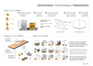 Características / Caractéristiques / Characteristics
Técnicas / Techniques / Techniques
100% Resistente a la humedad

Resistencia a los impactos IC3

Resistente a la abrasión AC5

Patente EP2395180

Absorbe les sons

Résistance aux impacts IC3

Résistance à l’ abrasion AC5

Brevet EP2395180

100% Waterproof

AC5

Absorbe el ruido

100% Résistant à l´eau

Sound absorbing

Impact resistance IC3

Resistance to abrasion AC5

Patent EP2395180

100% Waterproof

30% Plus silencieux que les stratifiés
standard

High Temperature
Resistance

30% More silent than standard
laminate

1.2

00

5 mm.

30% Más silencioso que el suelo
laminado estándar

mm

.

.

160 mm

Exclusive Design

10 pieces / 1,92 m2 / 9,5 Kg.

Composición / Composition / Composition

65 boxes / 124,8 m2 / 625 Kg.

Montaje / Montage / Assembly

Sistema Alaiclick
Alaiclick System
Système Alaiclick

Hot Coat
Hot Coat
Hot Coat
Impresión Digital
Digital Printing
Impression Digitale

100% material Vinílico
100% Vinyl Material
Matériau 100% Vinyle

Con nuestro eficaz sistema de instalación en
seco“Alaiclick”, solo tendrá que encajar las
piezas de forma cómoda y sencilla. Reduciendo
notablemente el tiempo de instalación.
Avec notre système exclusif d´installation
“Alaiclick”, il ne vous reste plus qu´à assembler
les lames en toute facilité, réduisant ainsi le
temps d´installation de manière significative.
With our exclusive installation system “Alaiclick”, you just have to assemble the pieces,
reducing installation time significantly

Emotion / 2014

3

 
