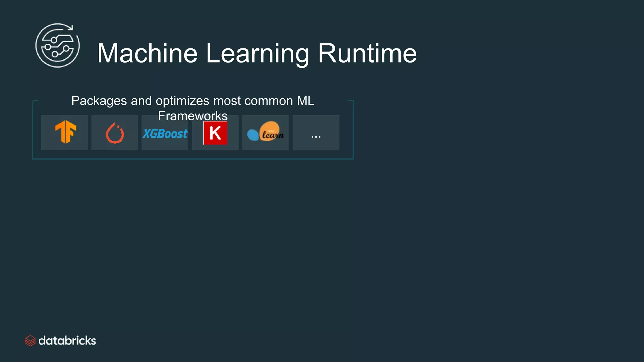 Packages and optimizes most common ML
Frameworks
...
Machine Learning Runtime
 