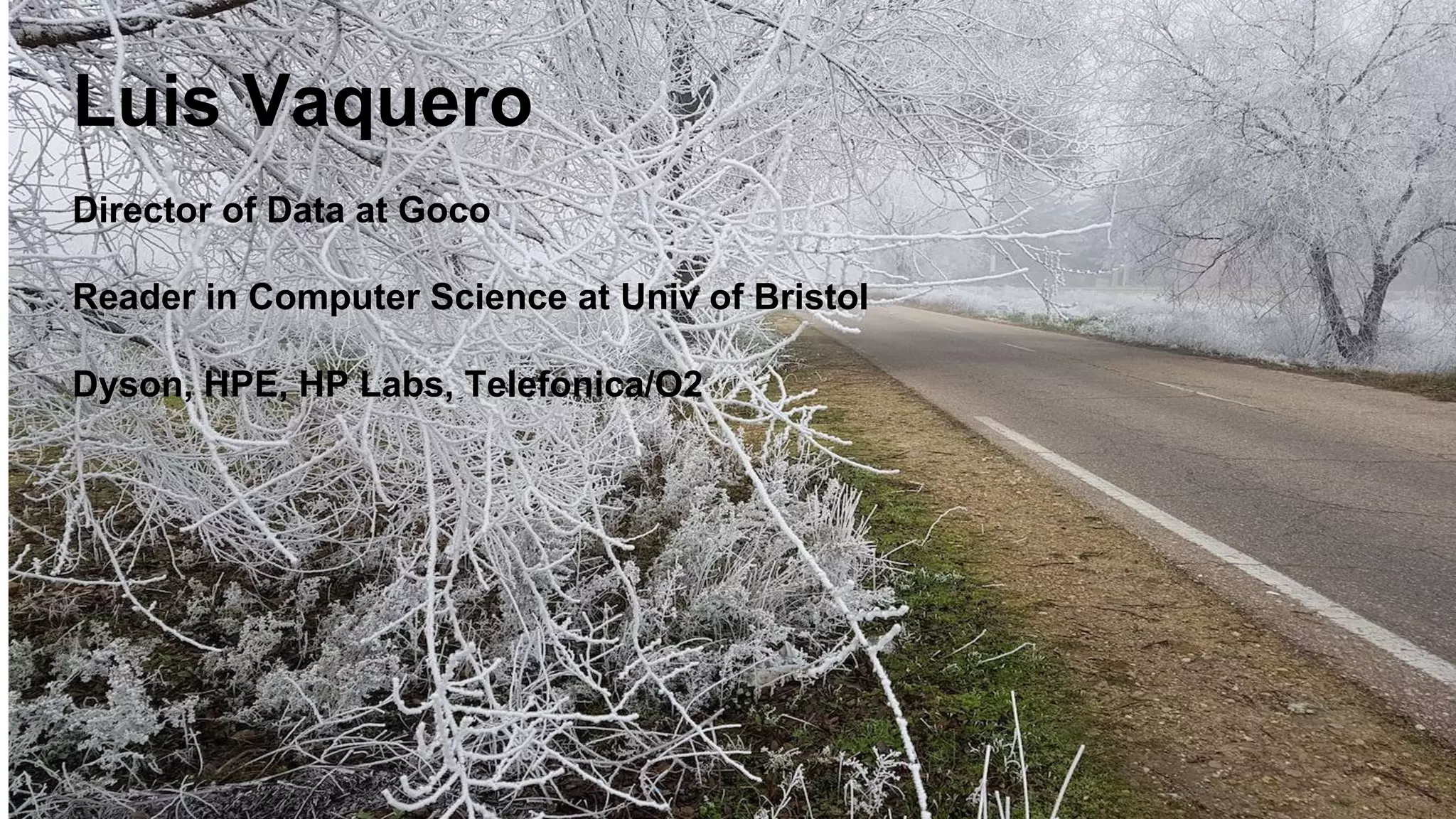 Luis Vaquero
Director of Data at Goco
Reader in Computer Science at Univ of Bristol
Dyson, HPE, HP Labs, Telefonica/O2
 