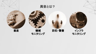 畜産  機械 
モニタリング 
防犯・警備  インフラ 
モニタリング 
異音とは？
 