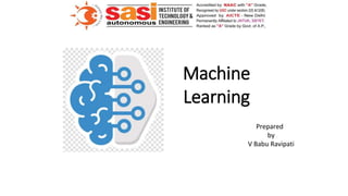Machine
Learning
Prepared
by
V Babu Ravipati
 