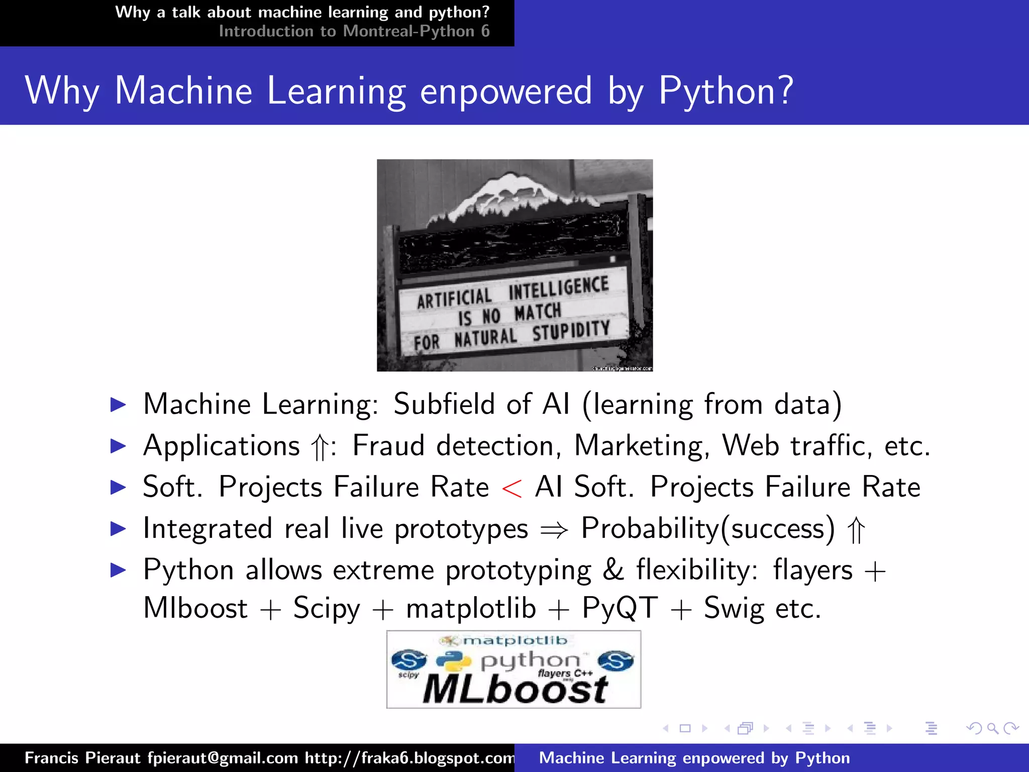 Intro to Machine Learning Enpowered by Python (Montreal Python) | PPT