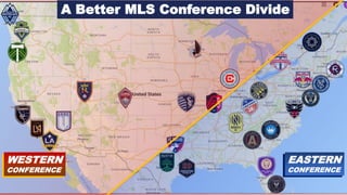 A Better MLS Conference Divide
EASTERN
CONFERENCE
EASTERN
CONFERENCE
EASTERN
CONFERENCE
WESTERN
CONFERENCE
 