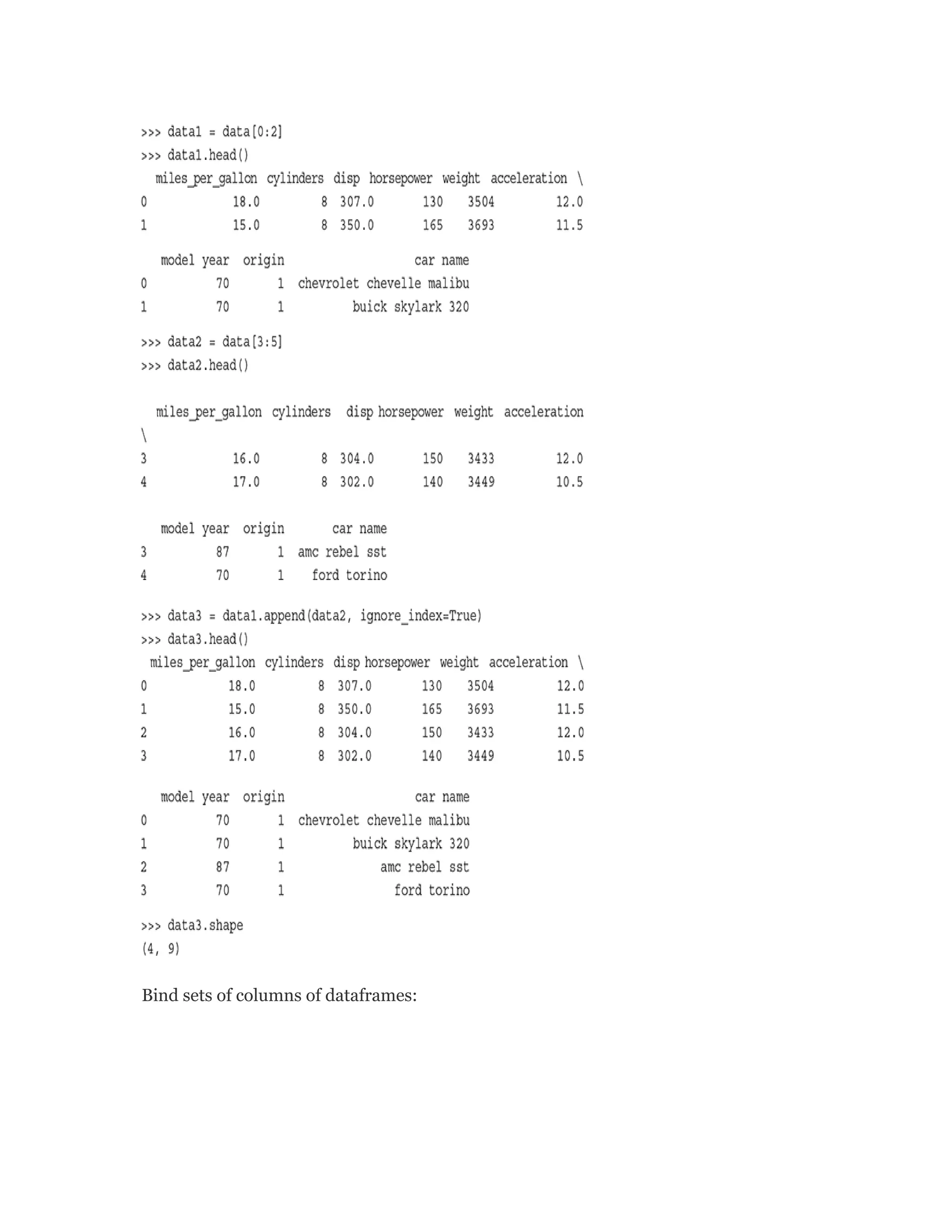 Bind sets of columns of dataframes:
 