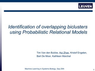 Identification of overlapping biclusters  using Probabilistic Relational Models Tim Van den Bulcke,  Hui Zhao , Kristof Engelen, Bart De Moor, Kathleen Marchal 