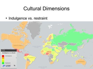 Train the Trainer
Mohammad Tawfik
http://AcademyOfKnowledge.org
http://WikiCourses.WikiSpaces.com
Cultural Dimensions
●
Indulgence vs. restraint
 