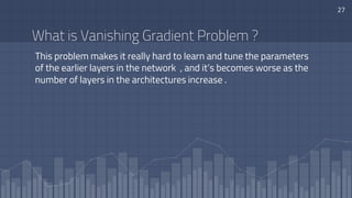 What is Vanishing Gradient Problem ?
27
This problem makes it really hard to learn and tune the parameters
of the earlier layers in the network , and it’s becomes worse as the
number of layers in the architectures increase .
 
