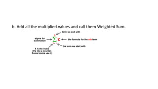 b. Add all the multiplied values and call them Weighted Sum.
 