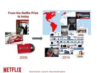 Xavier Amatriain – July 2014 – Recommender Systems
From the Netflix Prize
to today
2006 2014
 
