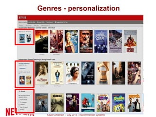 Xavier Amatriain – July 2014 – Recommender Systems
Genres - personalization
 