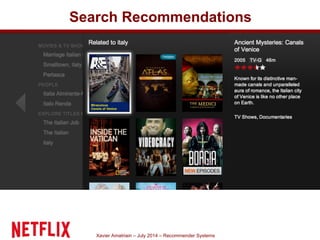Xavier Amatriain – July 2014 – Recommender Systems
Search Recommendations
 