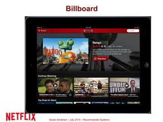 Xavier Amatriain – July 2014 – Recommender Systems
Billboard
 