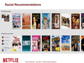 Xavier Amatriain – July 2014 – Recommender Systems
Social Recommendations
 