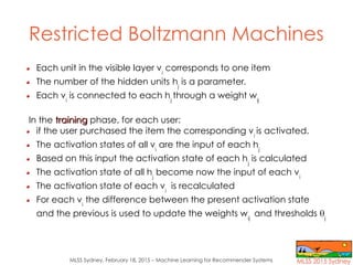 MLSS Sydney, February 18, 2015 – Machine Learning for Recommender Systems
Restricted Boltzmann Machines
Each unit in the v...