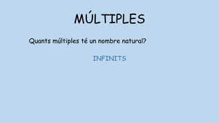 MÚLTIPLES
Quants múltiples té un nombre natural?
INFINITS
 