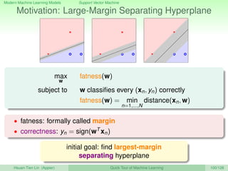 Modern Machine Learning Models Support Vector Machine
Motivation: Large-Margin Separating Hyperplane
max
w
fatness(w)
subj...