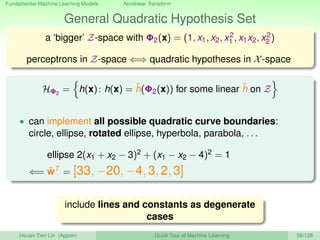 Fundamental Machine Learning Models Nonlinear Transform
General Quadratic Hypothesis Set
a ‘bigger’ Z-space with Φ2(x) = (...