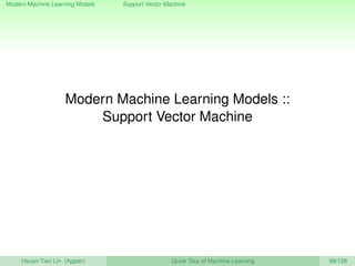 Modern Machine Learning Models Support Vector Machine
Modern Machine Learning Models ::
Support Vector Machine
Hsuan-Tien Lin (Appier) Quick Tour of Machine Learning 99/128
 