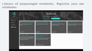 Library of prepackaged notebooks. Register your own
notebooks