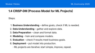 ML Zoomcamp 2025 - Module 1 Introduction to Machine Learning Notes | PDF