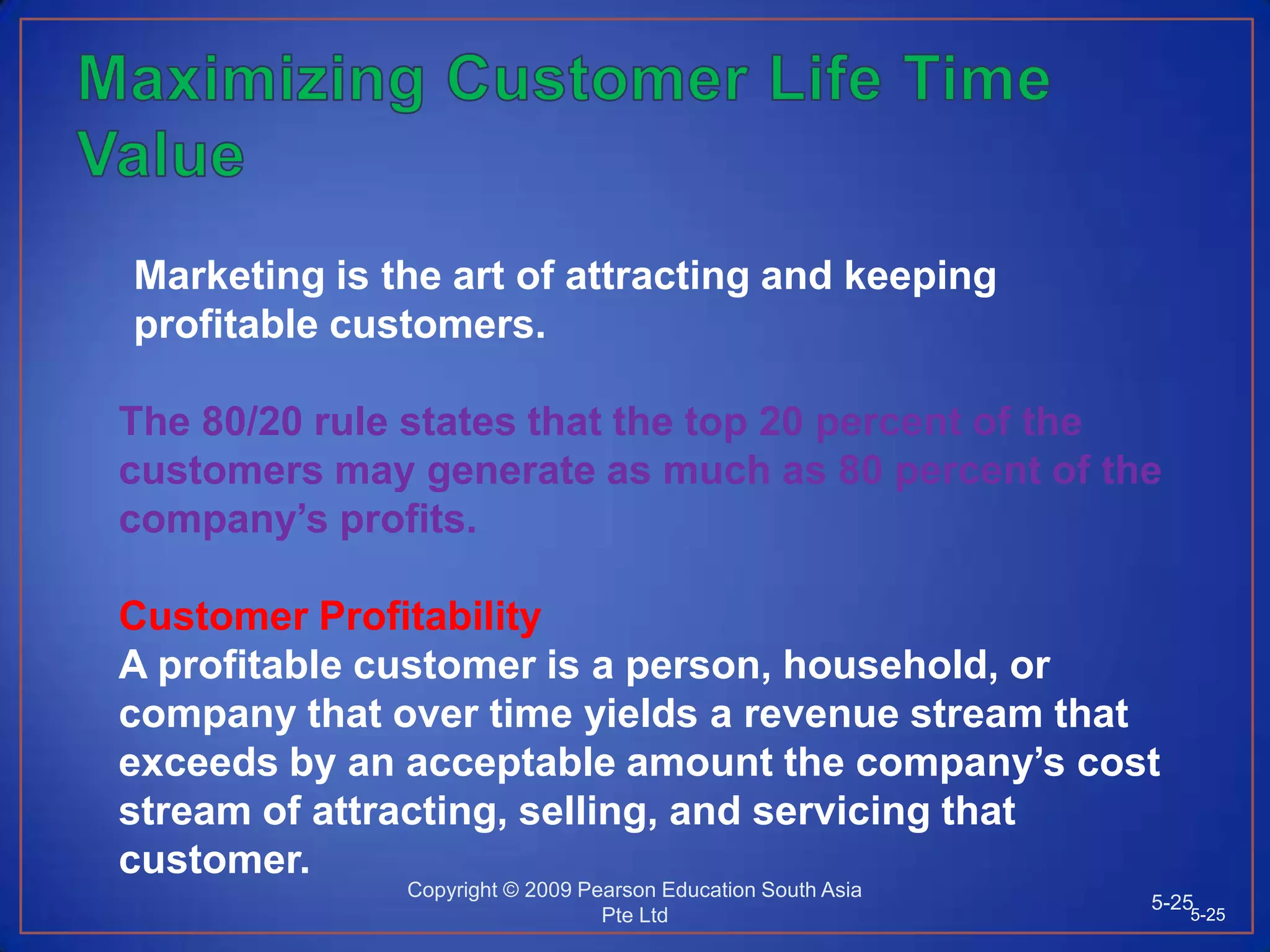 Recovering Customer Goodwill5-24Set up a 7-day, 24-hour toll-free “hotline” (by phone, fax, or email) to receive and act on customer complaints.2. 	Contact the complaining customer as quickly as possible. The slower the company is to respond, the more dissatisfaction may grow and lead to negative word of mouth.3. 	Accept responsibility for the customer’s disappointment. Never ever blame the customer.4. 	Use customer-service people who are empathetic.5. 	Resolve the complaint swiftly and to the customer’s satisfaction. Some complaining customers are not looking for compensation so much as a sign that the company cares.5-24