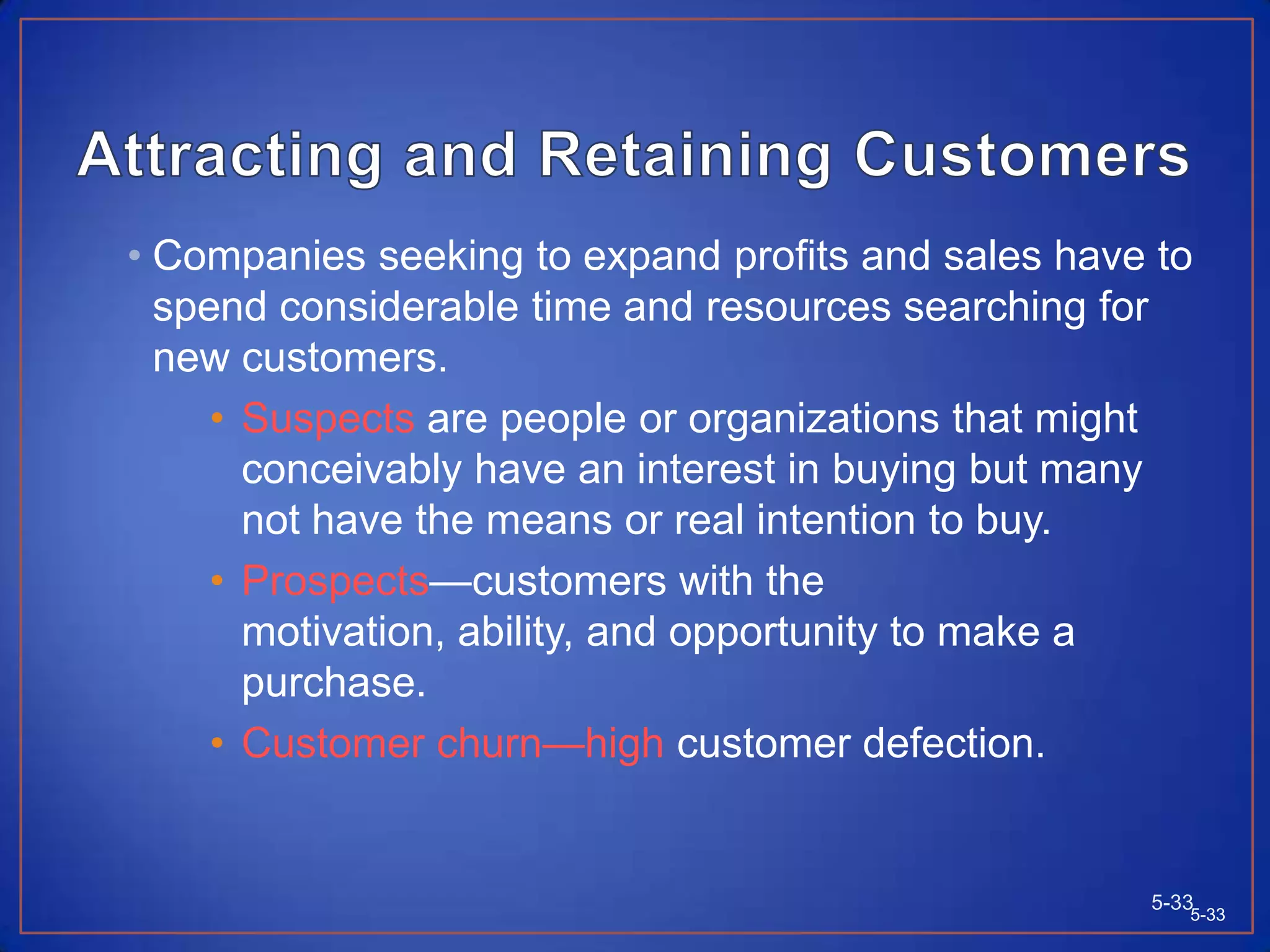 Customer Relationship ManagementCustomer relationship management (CRM) is the process of managing detailed information about individual customers and carefully managing all customer “touch points” to maximize customer loyalty. 5-325-32