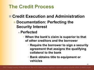 The Credit Process
 Credit Execution and Administration
 Documentation: Perfecting the
Security Interest
 Perfected
 W...