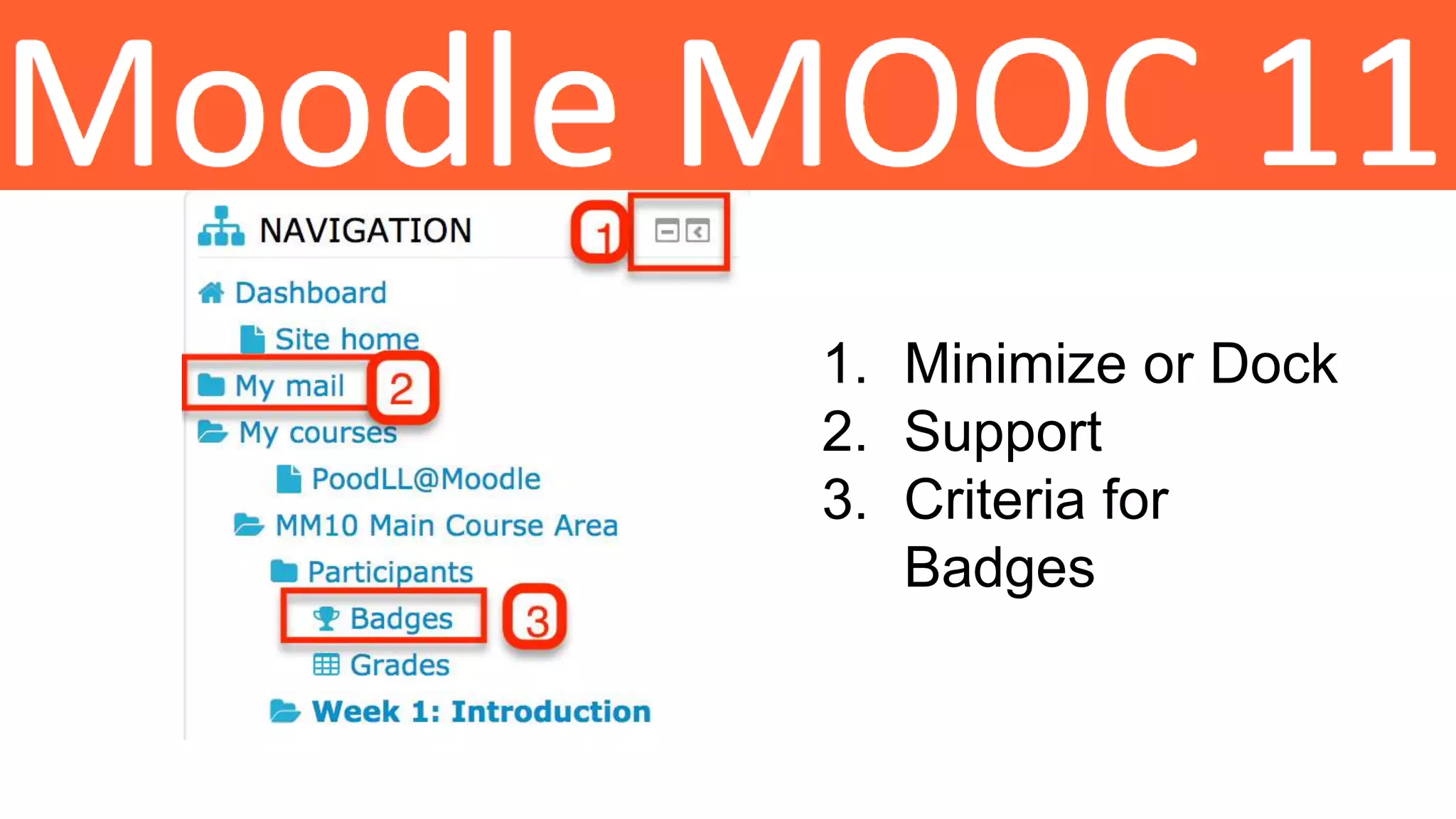 1. Minimize or Dock
2. Support
3. Criteria for
Badges
 