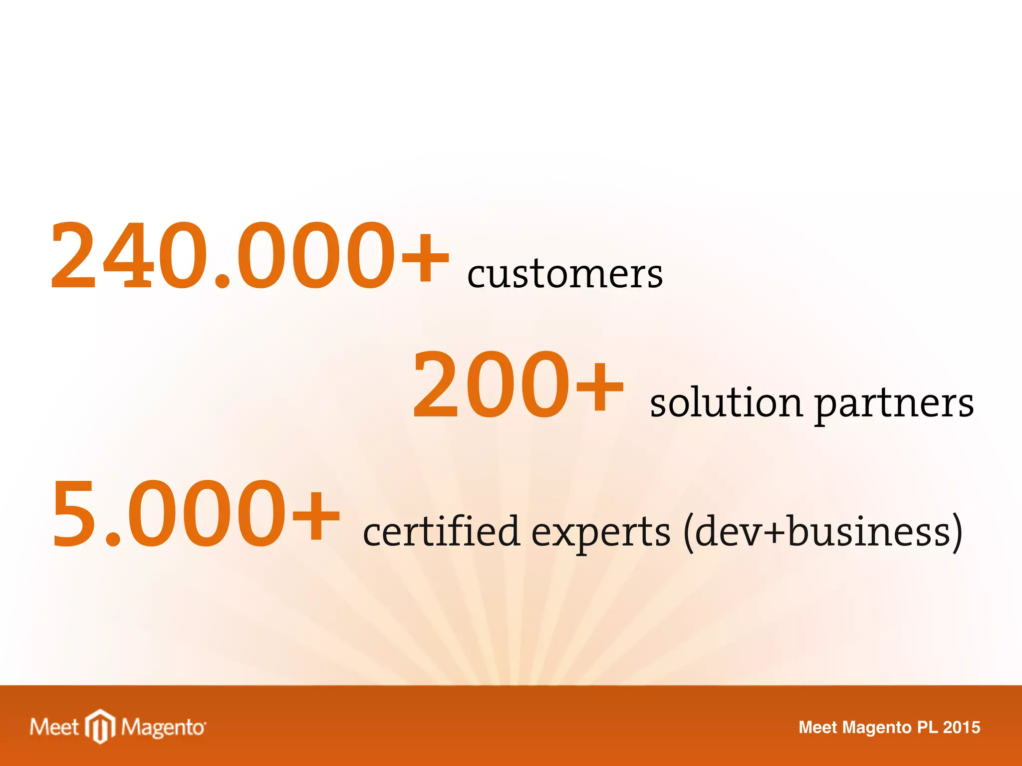 Meet Magento PL 2015
240.000+customers
200+ solution partners
5.000+ certified experts (dev+business)
 