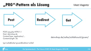 Kai Spriestersbach - The Future of SEO @ Meet Magento 2016 DE
„PRG“-Pattern als Lösung
115
Post Redirect Get
dein-shop.de/...