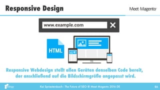 Kai Spriestersbach - The Future of SEO @ Meet Magento 2016 DE
Responsive Design
86
Responsive Webdesign stellt allen Gerät...