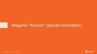 © 2016 Magento, Inc. Page | 19© 2015 Magento, Inc. Page | 19
Magento “Kitchen” (Secret Information)
 