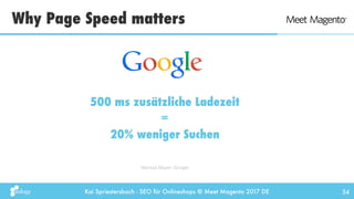 Kai Spriestersbach - SEO für Onlineshops @ Meet Magento 2017 DE
Why Page Speed matters
54
500 ms zusätzliche Ladezeit
=
20...