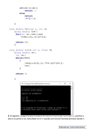 Ejercicios con Funciones en programación I C++ | DOCX