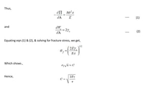 Thus,
(1)
and
(2)
Equating eqn.(1) & (2), & solving for fracture stress, we get,
Which shows ,
Hence,
 