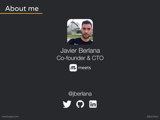 Javier Berlana 
Co-founder & CTO 
@jberlana 
About me 
meetsapp.com @jberlana 
 