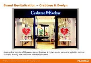 Brand Revitalization – Crabtree & Evelyn 
A rebranding exercise of Malaysian-owned Crabtree & Evelyn saw its packaging and store concept 
changed, winning new customers and improving sales. 
101 © Pearson Education South Asia Pte Ltd 2013. All rights reserved 
 