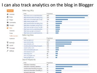 I can also track analytics on the blog in Blogger
 