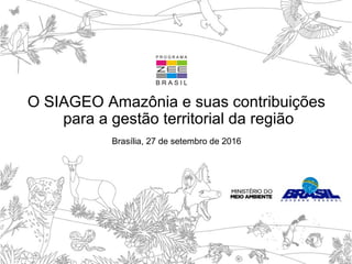 O SIAGEO Amazônia e suas contribuições
para a gestão territorial da região
Brasília, 27 de setembro de 2016
 