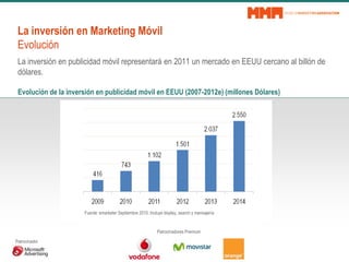 La inversión en Marketing Móvil
Evolución
La inversión en publicidad móvil representará en 2011 un mercado en EEUU cercano...