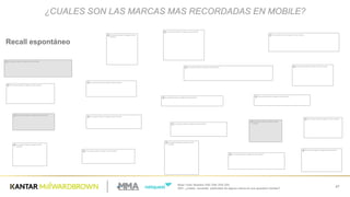 Base  Total:  Muestra  200/  206/  205/  200
Q53  –¿Usted    recuerda   publicidad  de  alguna  marca  en  sus  aparatos  móviles?
47
Recall espontáneo  
¿CUALES  SON  LAS  MARCAS  MAS  RECORDADAS  EN  MOBILE?
 