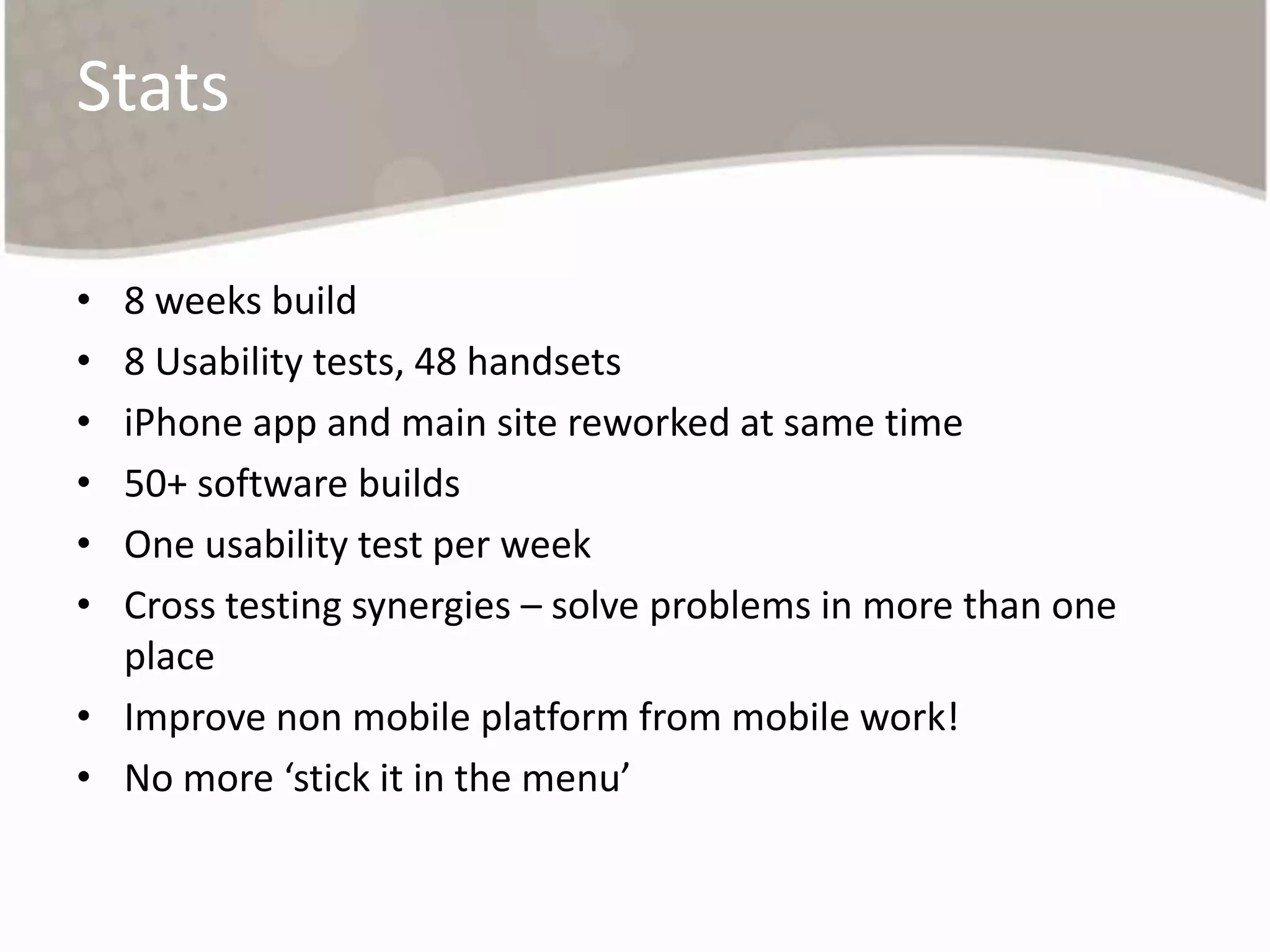 Analysis33 countries, 17 languagesFirst pass – entry pointsAnalysed data for 3 month periodFiltered to phone, smartphone, tablet, games console and media playersSome tweaking by hand for new devices (Samsung)4 days of solid work to crunch