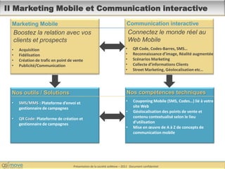 II Marketing Mobile et Communication interactive Communication interactive Marketing Mobile Connectez le monde réel au Web Mobile Boostez la relation avec vos clients et prospects ,[object Object]