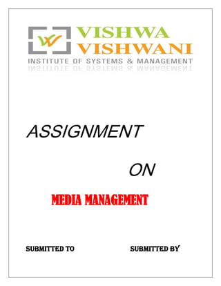               ASSIGNMENT<br />                     ON<br />    MEDIA MANAGEMENT<br />SUBMITTED TO                               SUBMITTED BY<br />PROF. KANCHAN VERMA           SATISH TRIPATHI<br />                                                         REGD NO. 6019  <br />                                                                MKT    <br />Q.1 Definition Product and what are the Product development key point?<br />Ans.   Product  :-means goods and services combination offered by the company to the target customers.<br />An item that ideally  satisfies a market’s want or need.<br />Key point of product development are following:-<br />1.To learn  product development system and the tools be connected in a comprehensive system.<br />2. To learn product development deal with high complexity.<br />3. Explore synergy between the open building concept and production processes.<br />4. To manage product development considering design work structuring.<br />5. To design a social process that proceed through conversation .<br />Q. 2. How Important Is Product Pricing?<br />Ans  Product pricing is an area of the small business that many people well on way too much.  It is essential that you get the price right, but there is nothing saying the price is set in stone. If you are noticing it is too steep of a price, you can always lower it if you think it will increase sales. While it is something that should not drag on, there are some things you can do to get it right from the start.<br />There are many variables that can affect the pricing of your products. Some of the things that might differentiate your price from someone else’s include the industry you are in, geography, size, location, and even some personal goals you may have. With that said, it is up to you to come up with the final product pricing strategy.<br />However, it is still wise to seek professional assistance from a financial advisor of some type. This will allow you to price your products properly without overcharging or undercharging. In particular, it is recommended you find a financial advisor that specializes in small business cash flow and inventory management.<br />The next step to product pricing is determining the costs, labor and taxes that will reduce the profit you make. This will give you an indication of approximately how much money you will make after the sale has been made. While you do not want to overcharge customers, you certainly do not want to shortchange yourself either.<br />Lastly, place your business into a classification according to how professional and up to par you think it is compared to others. If you are just beginning a new business you may have to start your products out with a lower pricing to get things going. Then as your business begins to increase, you can start raising the prices as needed.<br />If your business is already well developed and flourishing, product pricing probably is not something you are worrying about. But if you are still undecided on a final pricing strategy, you can raise your prices a little bit because of your business strengths. This pricing should be based off of knowing you deliver outstanding services, have exceptional products, and have a professional advertising strategy.<br />While it is important to get the right price, try not to dwell over product pricing. In fact, sometimes the best way to price your products is through simple trial and error. If one price is reeling in all kinds of customers, you may be able to raise the price a little bit.   Just know that prices are set in stone and you can adjust them whenever you like.<br />Q 3.What is media and what is favorite media why?<br />Ans   In general media refers to various means of communication . for example television , radio , and the newspaper are different type of media . <br />  In computer world media is also used as a collective noun but refers to different types          of data storage options.<br />My favorite media is TV because:-<br />1 .In india, total TV homes are around 140,131,681, which is 65% of total households in India and subscription TV contributes 64% of the same. From the early days of its introduction, commercial television has been the matter of great enthusiasm and heartburn at the same time for the companies whose brands are advertised on the air and even more on the part of agencies which write the advertisements.<br />2.      TV media has been holding it’s premier position, but with the rapidly changing market scenario, economic profile of the consumers (undergone a lot of change in past one year), social dynamics, consumer behaviour (from being adventurous a year back to cautious now) various new segment has got added in already numerous existing consumer segments. It is now challenging the old advertisement and communication fundamentals.<br />3.  The importance of TV media in communicating the brand to the target consumers but it’s cost vis -a- vis impact on sales will make the advertisers, media buyers, advertising agencies, TV network owners sit down re-draw their strategy and come out with more realistic result which can be measurable in terms of money for every stakeholder. <br />Q.4. What is your favorite advertisement and why?<br />Ans Advertising is a form of communication used to persuade an audience (viewers, readers or listeners) to take some action with respect to products, ideas, or services. Most commonly, the desired result is to drive consumer behavior with respect to a commercial offering, although political and ideological advertising is also common.<br /> <br /> My favorite advertisement is Incredible india because:-                                                                  the Incredible india as campaign is pretty interesting . have been seeing them in various prestigious travel magazines for some time.<br />The Ministry of Tourism is the nodal agency for the development and promotion of Tourism in India. Formulating national policies and programmes1. Co-ordinating and supplementing the efforts and activities of various Central    Government Agencies, State /Union Territories GovernmentsCatalysing private investments2 .Strengthening promotional and marketing efforts3. Providing trained manpower resources4 .Developing infrastructure5. Conducting research and analysis<br />Q. 5 Which is best word of mouth campaign in india and why  ?<br />Ans  Octane is best word of mouth campaign because: <br />Octane is a marketing technology company that provides a state-of-the-art email, SMS & web-marketing platform. And secondly, from the form of the ‘Octagon’, which is very often the foundation for most domes around the world, being the ideal sided support for a circular top. We too believe that our organization and our offerings are the ideal building blocks for the services of companies focused on customer experience.<br />Features<br />Create and Send Email<br />Manage Lists<br />Reporting and Analytics<br />Advanced Features<br />Five reason octane is best:-<br />1.Integrated marketing<br />,[object Object]