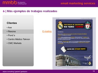 144 | Resultados medibles e inmediatosLa importancia del análisis y la medición onlineEl medio interactivo es el idóneo para la medición del éxito de una estrategia, ya que permite obtener datos en tiempo real, proporcionando valiosa información para determinar la rentabilidad (ROI), y la toma de decisiones de corrección.¡Obtenga resultados precisos e inmediatos de sus campañas!
