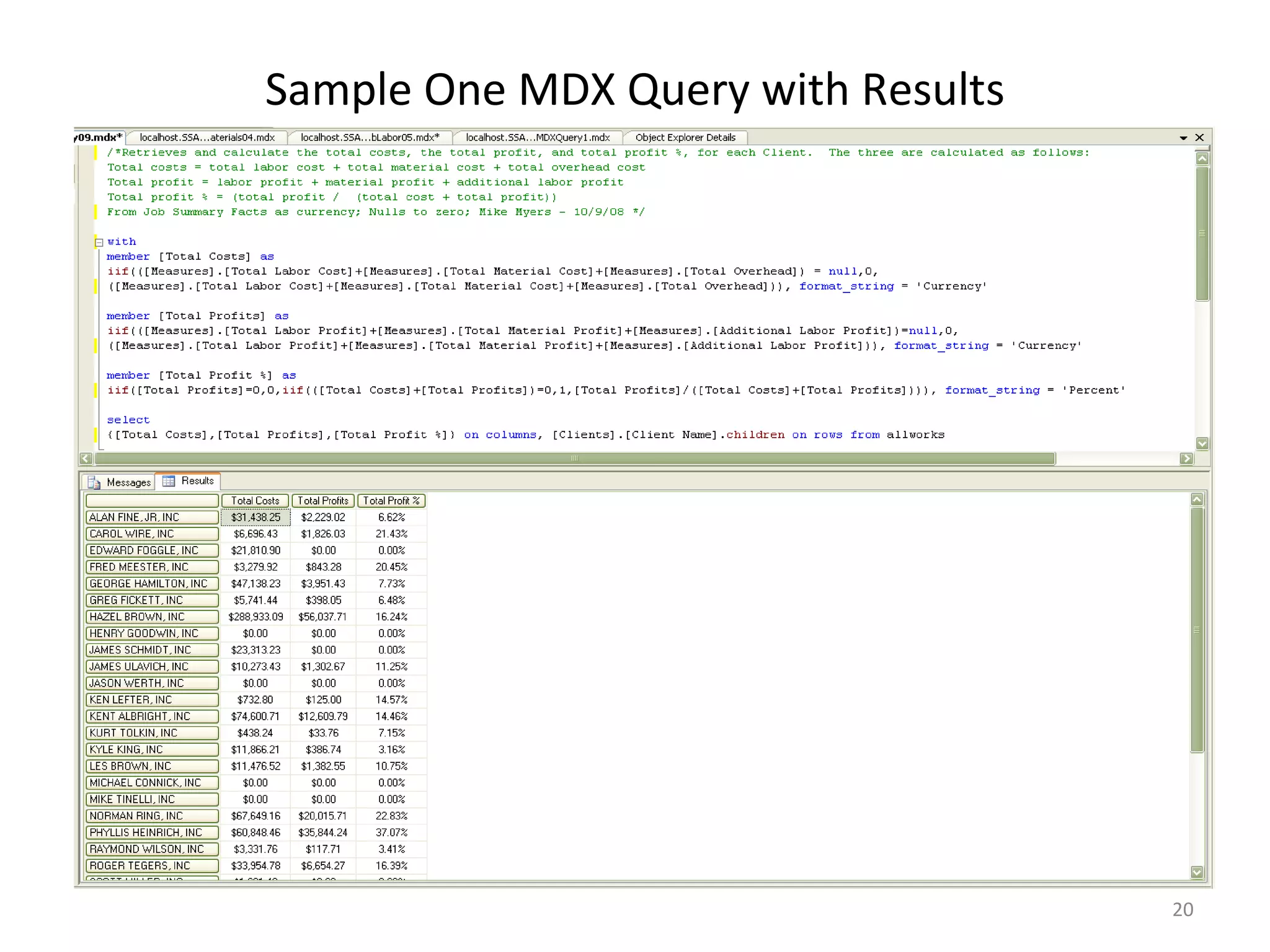 Sample One MDX Query with Results 