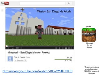 ($6.99)

Minecraft!
Pocket!
Edition

http://www.youtube.com/watch?v=G-9M4I1HRt8

* This screencast was
created using the
DESKTOP version of
Minecraft

 