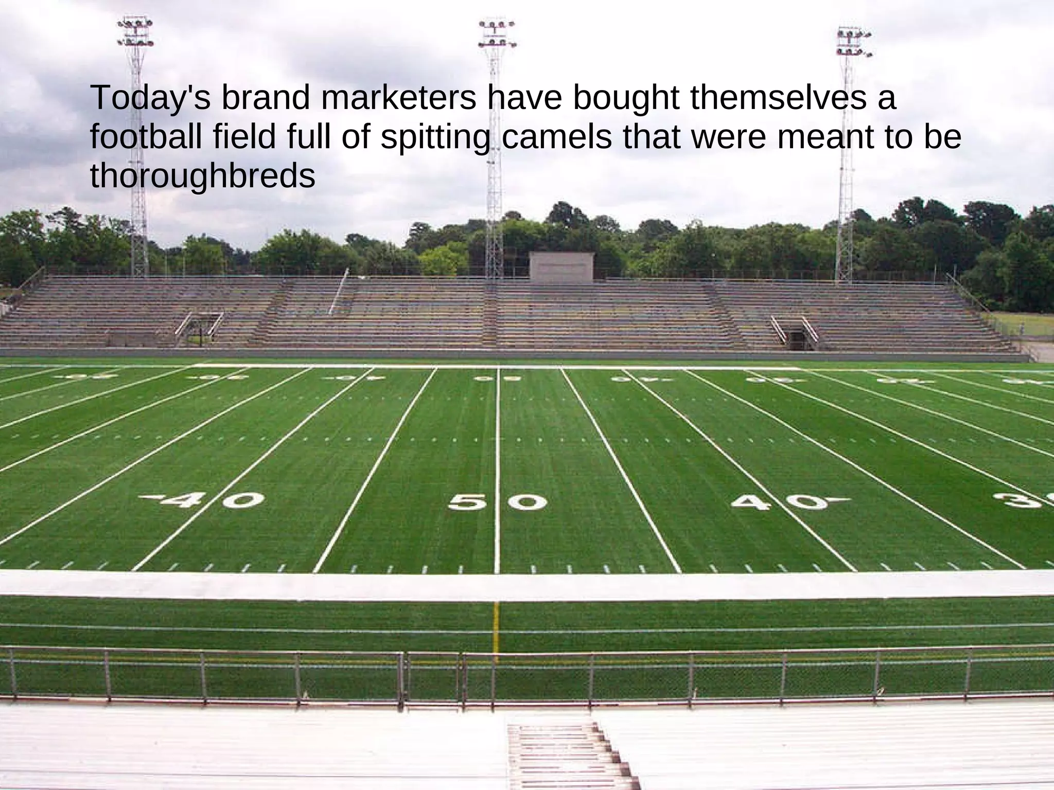 Today's brand marketers have bought themselves a football field full of spitting camels that were meant to be thoroughbreds 